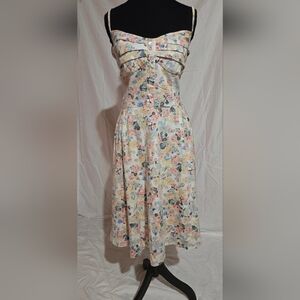 Collectif Fairy Dress In Pastel Floral Print With Heart Button Detail